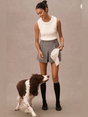 Anthropologie Black & White Houndstooth Pleated Skort